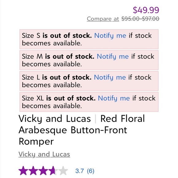 Vicky and Lucas red festive floral Arabesque loose fitting button front romper S - Picture 4 of 5